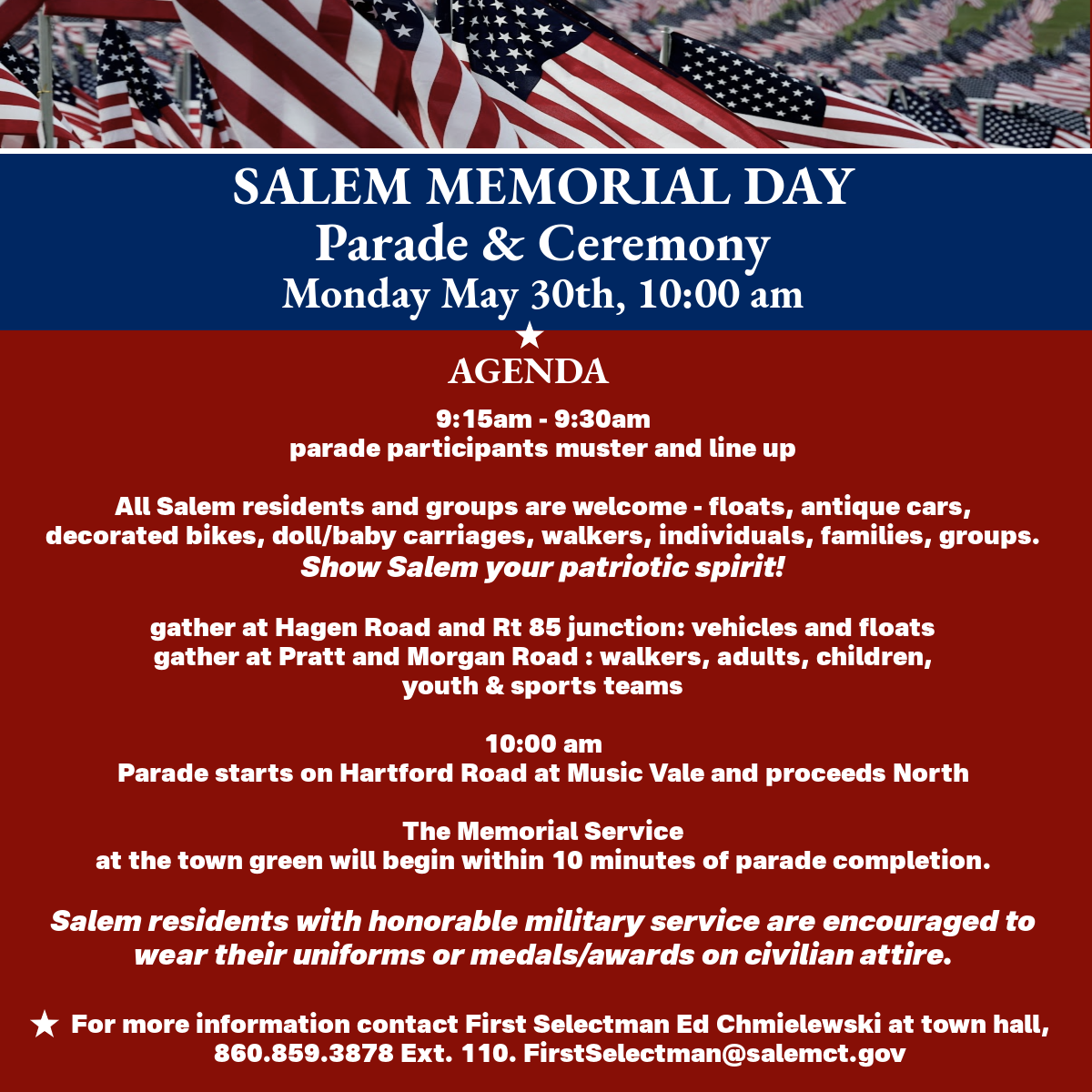 2022 Memorial Day Parade &amp; Ceremony, Monday, May 30, 10am