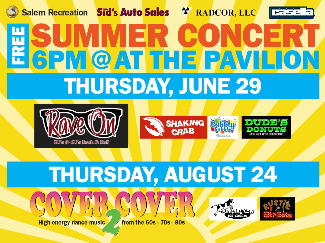 2023 Summer Concerts, June 29 and August 24, 6pm, Pavilion