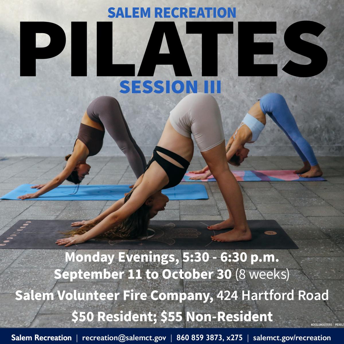 Pilates, Session III, starts September 11