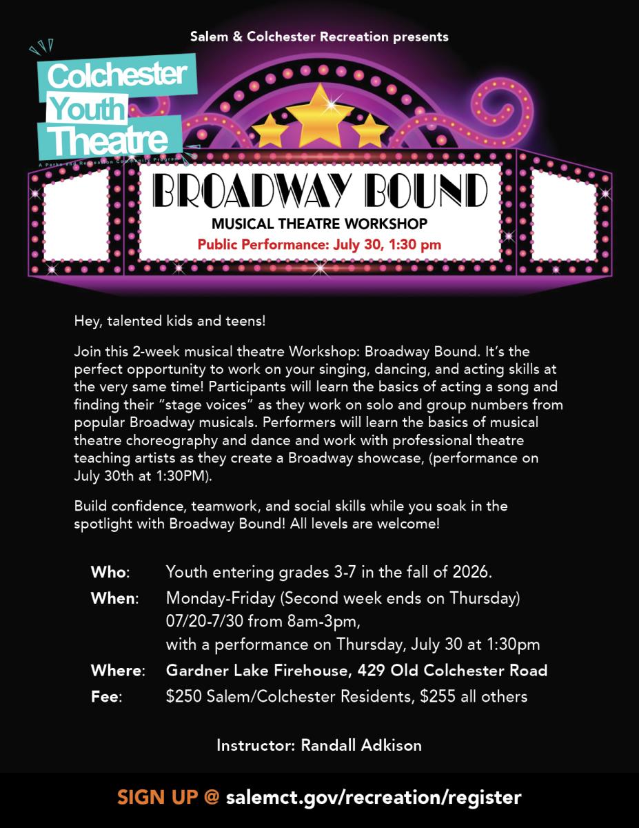 Summer 2026 Colchester Theatre Group Broadway Bound 