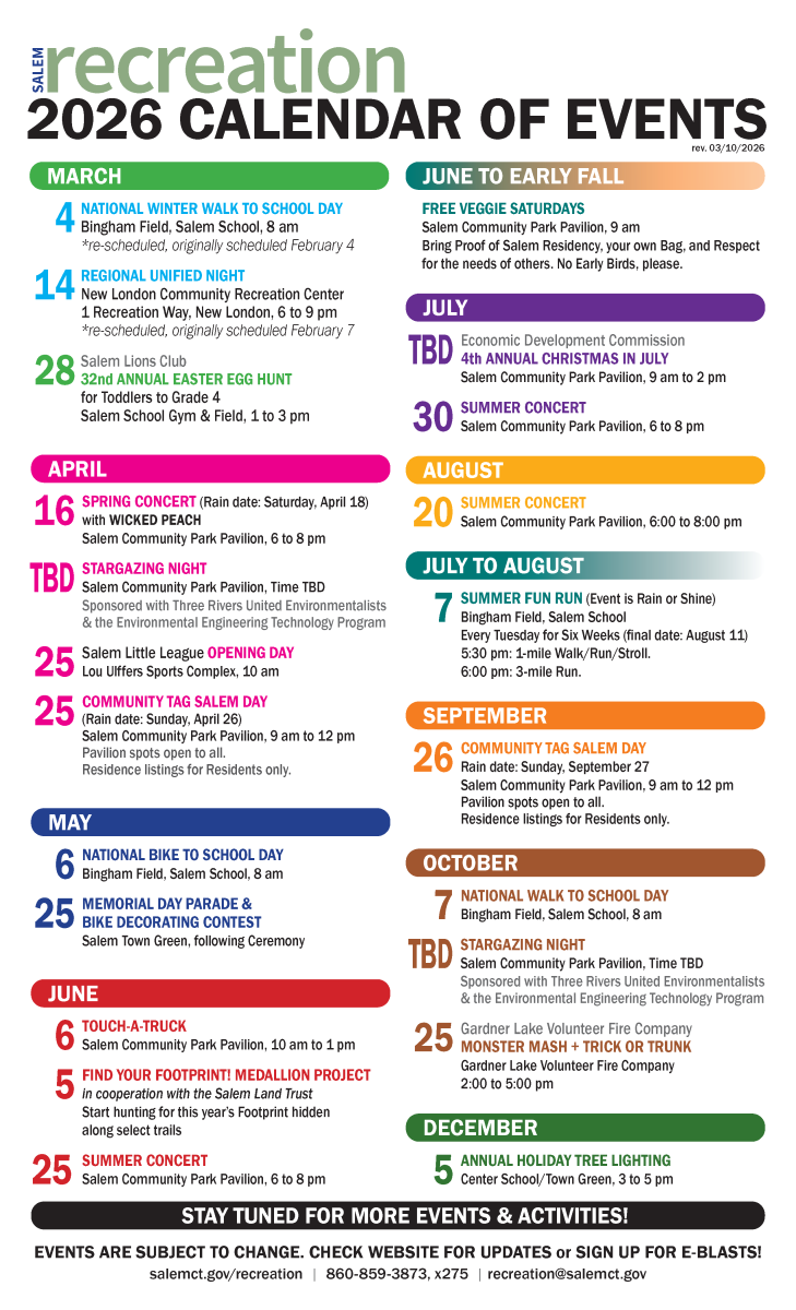 2026 Calendar of Events (rev. 12/22)
