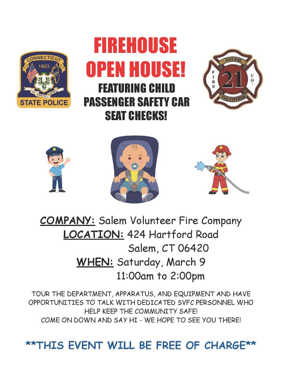 Child Passenger Safety Car Seat Checks, March 9, 11am, Salem Firehouse
