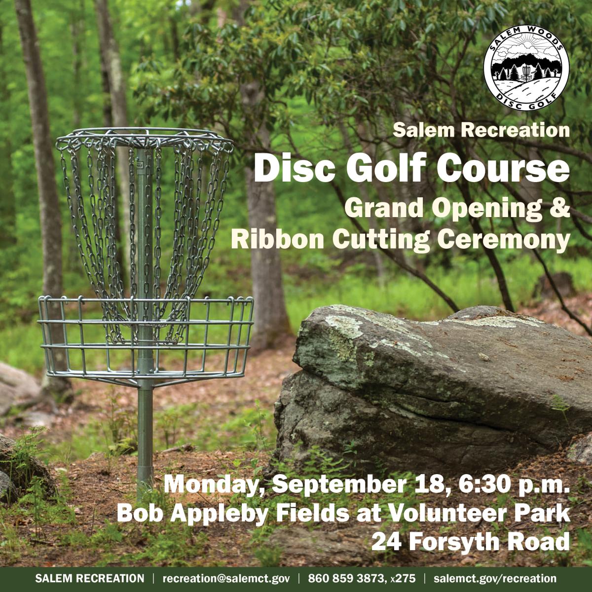 Disc Golf Opening/Ribbon Cutting, September 18, 6:30 pm