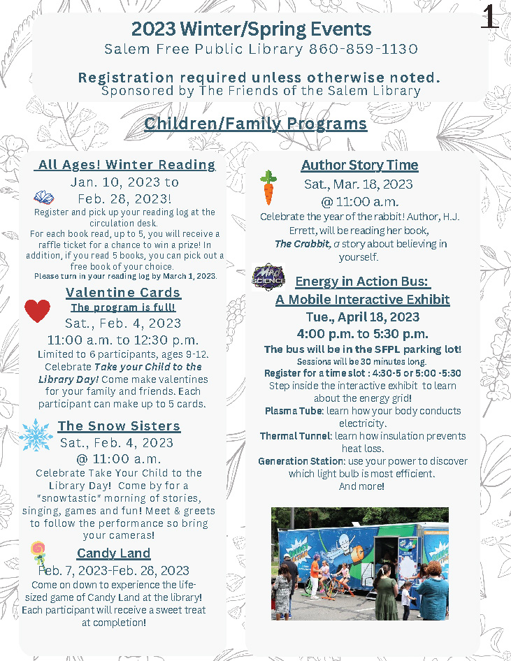 2023 Winter/Spring Events @ Salem Free Public Library 01