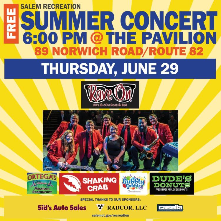 Summer Concerts at the Pavilion, Thursday, June 29, 6pm