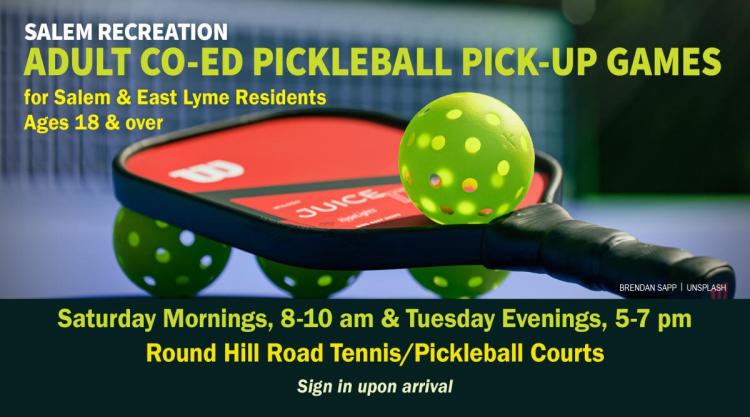 Outdoor Adult Pickleball Games, Saturdays, 8-10am &amp; Tuesdays, 5-7pm, Round Hill Road