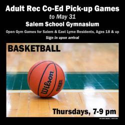 Adult Rec Co-Ed Basketball Pick-up Games, Thursdays, 7-9pm, Salem School Gym