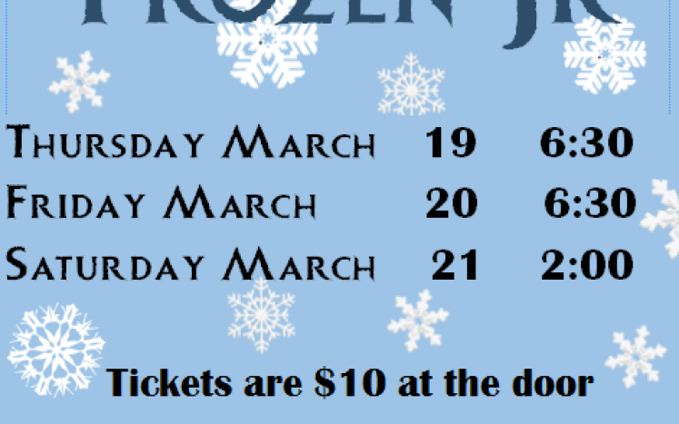 Salem Theater Club Presents Frozen Jr on March 19th & 20th at 6:30 and March 21st at 2:00.
